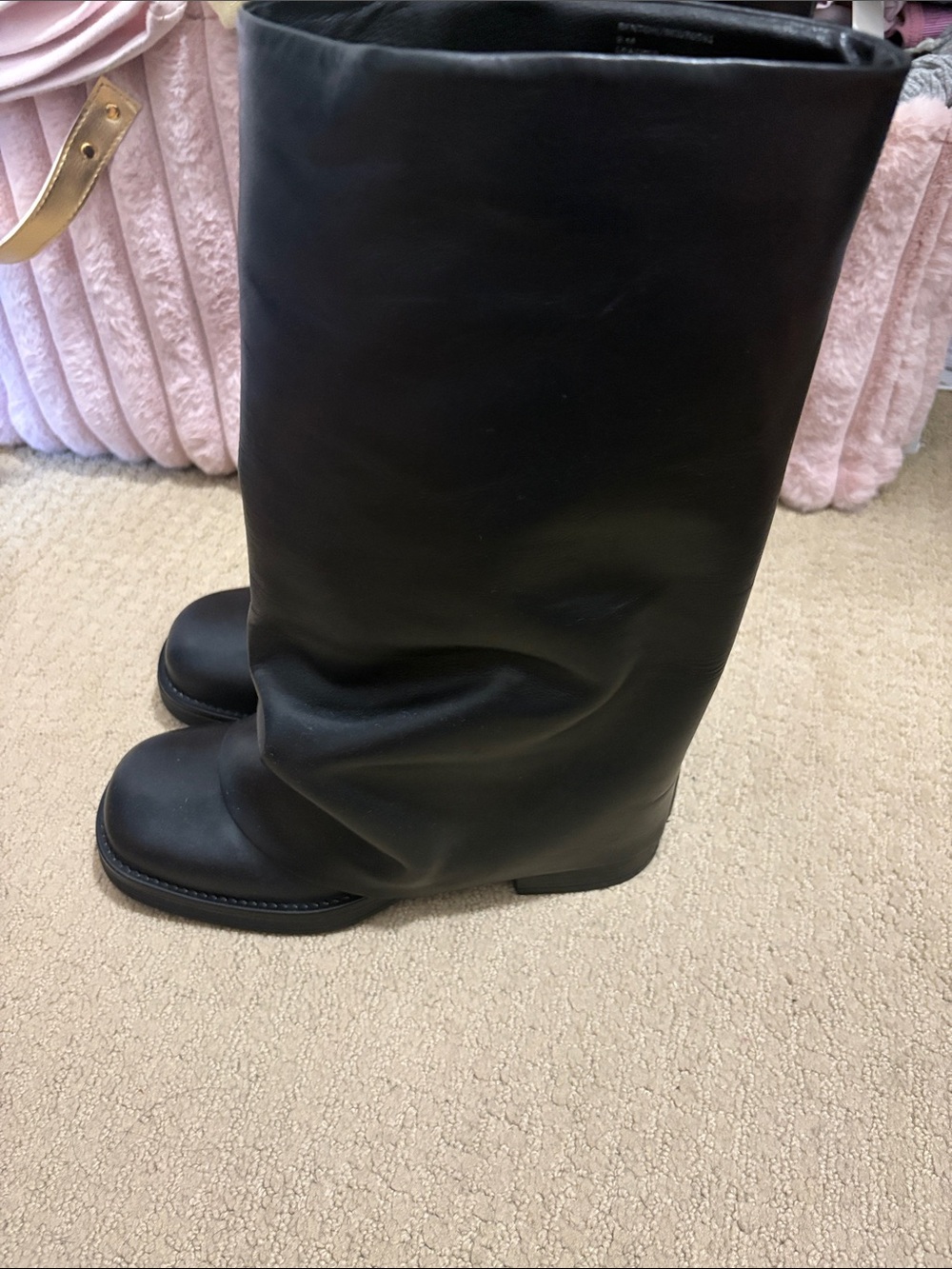 Steve Madden Black Mid-Calf Lace-Up Leather Boots - Picture 2 of 3